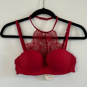 NWT Chantelle Paris Red Lace Padded Bra size 36B